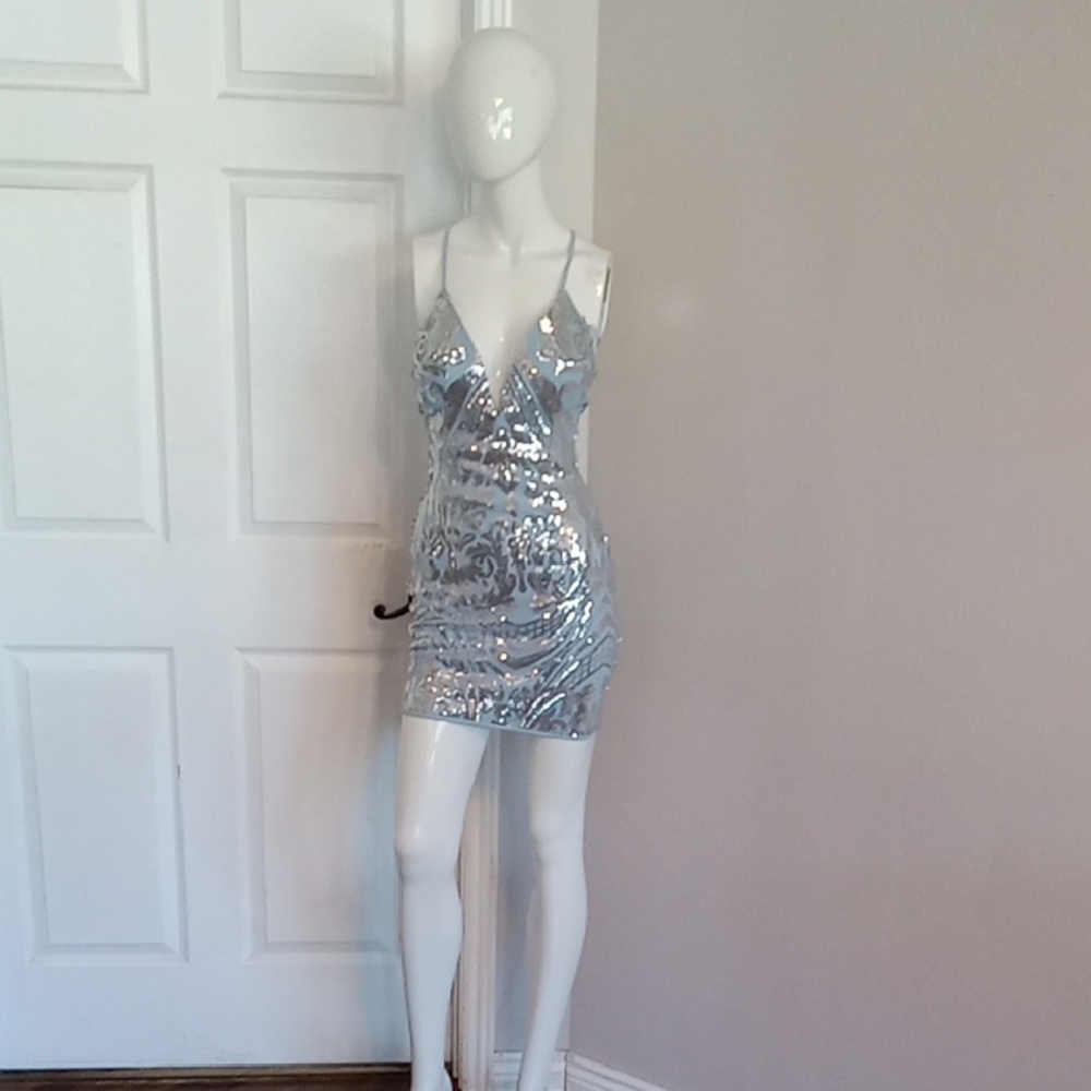 Windsor Blue And Silver Sequin Homecoming Dress